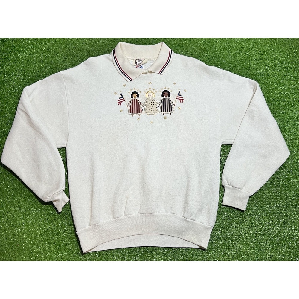 Vintage Jerzees Sweatshirt Women M Collared USA sweater July 4th‎ Patriotic NWOT